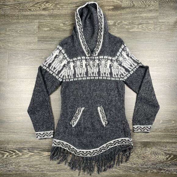 Peruvian Alpaca Wool Hooded Pullover Sweater Womens S/M Boho Aztec Gorp Soft - Picture 5 of 12